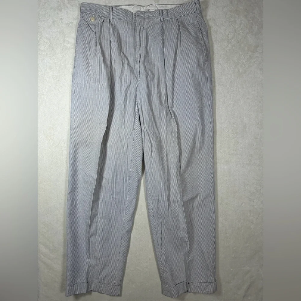 Polo Ralph Lauren 34W 29L Made in USA Cotton Seersucker Men's Gray Dress Pants